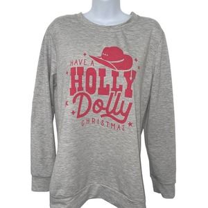DOLLY PARTON HAVE A HOLLY DOLLY CHRISTMAS Gray Crew Neck Sweatshirt Size Medium